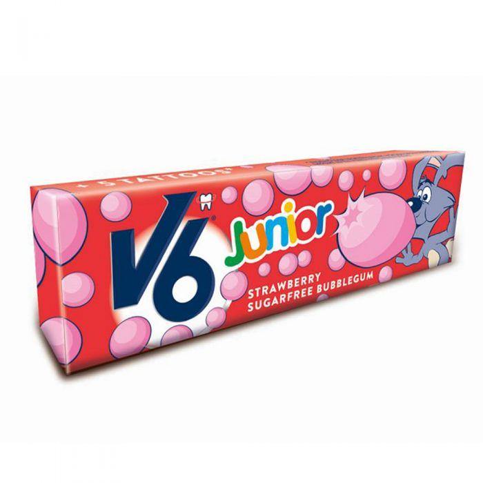 V6 Junior bobletyggegummi jordbær 5stk – Apoteket Elgen